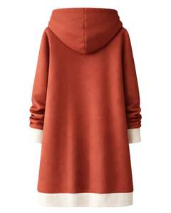 Sudadera con capucha larga personalizada con cremallera, color óxido, para mujer, abrigo de invierno con forro polar, informal, holgado, con bolsillos, OEM personalizado - Product Image 2