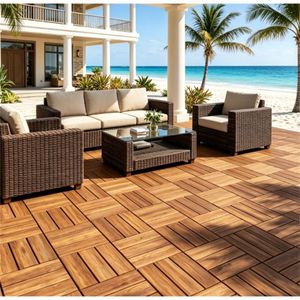 27 Pezzi Piastrelle per Pavimenti Esterni in Legno di Acacia Naturale a Incastro 30x30 cm Impermeabili Antiscivolo con Base di Drenaggio in PP Scanalata - Product Image 4