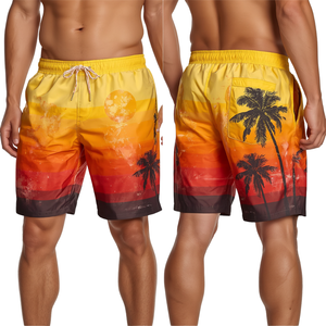 Shorts de bain pour hommes de qualité supérieure, inspirés du coucher de soleil, à séchage rapide, avec graphismes numériques artistiques, construction légère pour la plage et les activités aquatiques. - Product Image 2