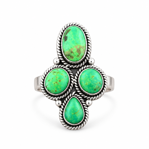 Green Turquoise <b>Ring</b> Southwestern Style <b>Large</b> Silver Statement <b>Ring</b> Western Boho Gemstone Jewelry Fashion <b>Ring</b> for Women Gift - Product Image 4