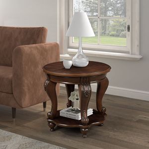 22 Retro Round Solid Wood Console <b>Table</b> Easy-to-Assemble Cherry <b>Sofa</b> <b>Side</b> <b>Table</b> with Shelf <b>for</b> Living Room Corner - Product Image 2