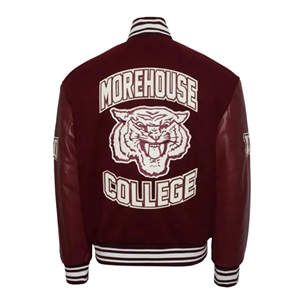 Custom Maroon Varsity <b>Jacket</b> <b>Leather</b> Sleeves Letterman <b>Jacket</b> Chenille Patch Wool Body Baseball College <b>Jacket</b> OEM - Product Image 2