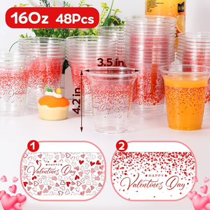 แก้วพลาสติกปลอดสาร BPA ย่อยสลายได้ กันน้ำ เป็นมิตรกับสิ่งแวดล้อม พร้อมฝาปิด แพ็คใหญ่ สำหรับกาแฟเย็น เครื่องดื่มเย็น น้ำผลไม้ ใช้แล้วทิ้ง เหมาะสำหรับวันวาเลนไทน์ - Product Image 3