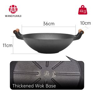 WANGYUANJI Wok Classico Grande in Ghisa con Manici in Legno 36 cm, Padella Commerciale a Doppio Manico per Uso Domestico e Professionale - Product Image 5