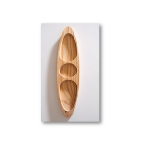Plateau de service ovale en bois poli fait main avec poignées, 3 compartiments, organisateur de collations et d'assaisonnements écologique, ustensiles de cuisine modernes - Product Image 6