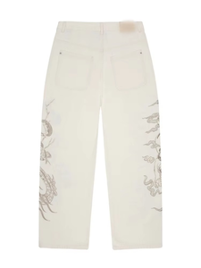 Jeans en denim pour homme de haute qualité, personnalisés, avec broderie de dragon blanchie à la chaux, coupe large, style streetwear hip-hop, OEM ODM, en coton - Product Image 4