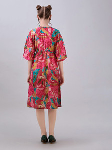 Vestido Casual Hecho a Mano para Mujer, Estilo Formal para Fiesta, Corte en A, Cuello en V, Estampado Floral, Georgette Natural Ecológico - Product Image 2