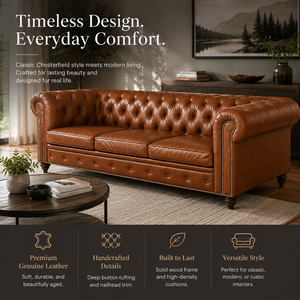 Canapé Chesterfield moderne en cuir véritable avec capitonnage profond et accoudoirs roulés pour un mobilier de salon de luxe - Product Image 3