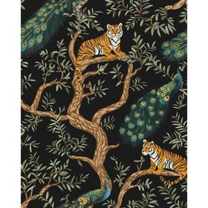 Papel Tapiz Autoadhesivo Vintage con Diseño de Tigre, Mural de Pared con Motivos Florales y de Animales en Acuarela, Papel de Contacto Impermeable para el Hogar - Product Image 1