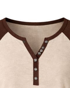 Beige Brown Women T Shirt Short Sleeve Henley Neck Raglan Tee Soft Cotton Casual Summer <b>Top</b> Breathable Comfortable Daily Wear - Product Image 6