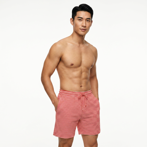 <b>Men's</b> Red <b>White</b> Striped Board Shorts Mid Waist Drawstring Quick Dry Casual Bermuda Swim Trunks - Product Image 4
