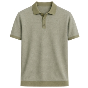 Polo en tricot rayé pour homme, manches courtes, coton premium texturé, bordure contrastante, coupe ajustée, décontracté, élégant, pour l'été, vente en gros - Product Image 1