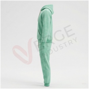 Conjunto Deportivo Unisex Verde Menta, Sudadera con Capucha y Cordón Ajustable, Color Sólido, Transpirable, Informal, para Otoño, Corte Regular, para Adultos - Product Image 3