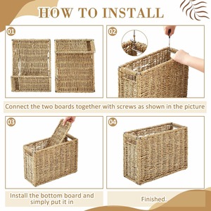 Seagrass Hanging File <b>Box</b> <b>Collapsible</b> Portable Filing Basket Handmade <b>Storage</b> Basket Wholesale eco-friendly Made in Viet Nam - Product Image 3
