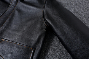 Men Genuine Cowhide <b>Leather</b> A2 <b>Pilot</b> <b>Jacket</b> Black Aviator Air Flight Bomber <b>Jacket</b> - Product Image 2