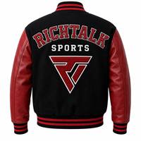 Blouson universitaire unisexe rouge et blanc avec lettres brodées, style décontracté, coupe régulière, simple boutonnage, col montant, pour l'hiver et le sport