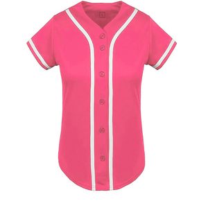 เสื้อเบสบอลสีชมพูสำหรับผู้หญิง แขนสั้น ติดกระดุมด้านหน้า คอวี สีพื้น ทรงปกติ ใส่ได้ทุกฤดู ระบายอากาศได้ดี - Product Image 1