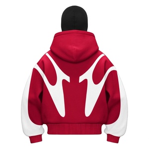 Sweat à capuche unisexe personnalisé rouge et blanc avec motif, en molleton délavé à l'acide, style streetwear, coupe oversize, veste à capuche décontractée et tendance - Product Image 3
