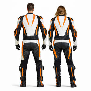 Traje de Motociclismo de Cuero Personalizado de Una Pieza, Naranja, Negro y Blanco, con Protección CE, Traje de Pista para Moto, Fabricante OEM Personalizado - Product Image 2
