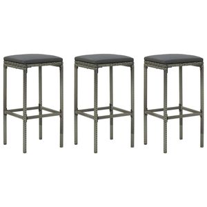 Set di 3 sgabelli da bar in polyrattan grigio con poggiapiedi standard - Product Image 1