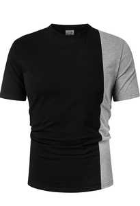 T-shirt à manches courtes et col rond pour hommes, avec empiècements contrastés, bicolore, léger, décontracté, mode streetwear pour hommes - Product Image 4