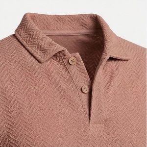 Polo à manches courtes pour homme, marron, motif géométrique, tissé, décontracté, coupe classique - Product Image 4