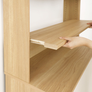 Meuble de rangement moderne en bois pour salon et bureau à domicile avec 2 étagères, 2 tiroirs et portes à panneaux plats – Mobilier de rangement minimaliste - Product Image 5