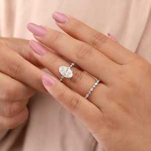 Moissanite Engagement <b>Ring</b> Classic Pave Band Elegant Bridal Jewelry <b>925</b> Sterling <b>Silver</b> 14K Gold Plated <b>Ring</b> - Product Image 3