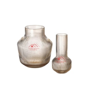 Vase en verre à collered Pot de fleur à eau peint en or transparent créatif nordique minimaliste vertical côtelé - Product Image 1