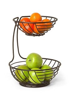 Étagère à fruits en fer forgé à 2 niveaux de style européen, panier à fruits basculant en métal noir simple et détachable - Product Image 6