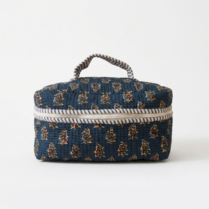 Handblock Printed Quilted <b>Vanity</b> Box Handmade Fabric Storage <b>Case</b> for Cosmetics Jewelry Accessories Travel Gifting - Product Image 1