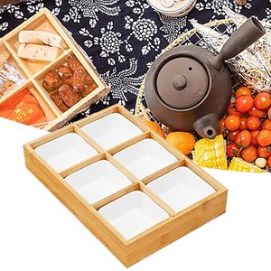 Bandeja de Bambú para Frutas con Tazones Blancos de Cerámica, Elegante Plato para Servir Frutas, Bocadillos y Frutos Secos - Product Image 5