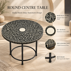 Luxury <b>Round</b> Centre <b>Table</b> with Artistic Resin Inlay | MDF Top Black Iron Frame Designer Accent Furniture for Modern <b>Living</b> <b>Rooms</b> - Product Image 5