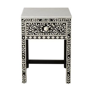 Mesita de Noche Clásica con Cajón Lateral y Incrustaciones de Hueso, Mueble Artesanal de Lujo para Dormitorio o Sala de Estar - Product Image 2