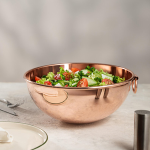 Bol de service décoratif pour salade avec poignée en cuivre, grand bol à fruits avec poignée métallique, vaisselle de table pour la cuisine - Product Image 4