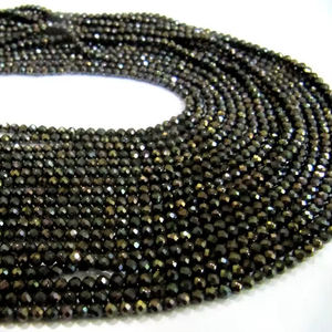 Cuentas facetadas de espinela negra natural con revestimiento dorado, tamaño 2 mm, forma rondelle - Product Image 4