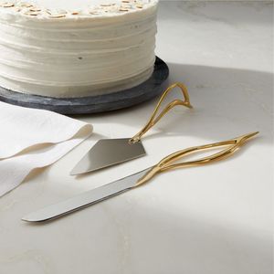 Elegant Gold Plated Cake Server With Ornate Handle Wedding <b>Flatware</b> Dishwasher Safe Metal Cutlery - Product Image 1