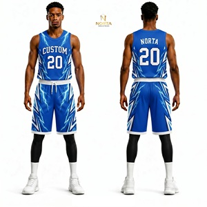 Conjunto de Uniforme de Baloncesto con Diseño de Ondas de Agua Azules y Blancas, Sublimado, Transpirable, de Malla de Poliéster, Ropa Deportiva Profesional para Equipos - Product Image 1