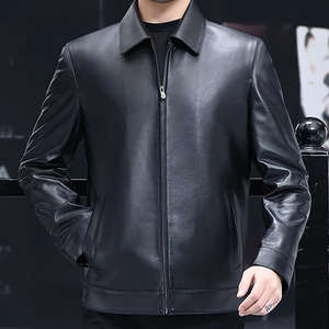 Veste en toile et cuir décontractée pour homme, coupe ajustée, col montant, respirante, veste de moto d'hiver - Product Image 6
