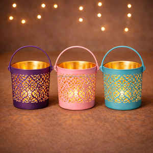 Ensemble de 3 porte-bougies marocains en métal - Product Image 1