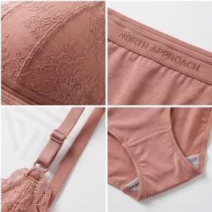 North Approach Women's Pink Lace Bralette <b>Set</b> With <b>Triangle</b> Bra And Hipster Panties Stretch Nylon Spandex Underwear - Product Image 4