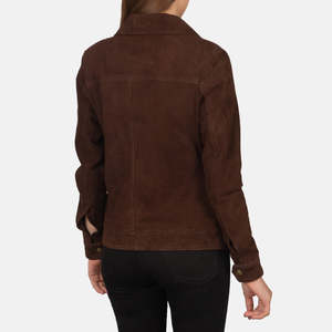 <b>Women's</b> Brown <b>Suede</b> Moto <b>Jacket</b> With Zipper Closure Turn-Down Collar Full Sleeve Autumn Style <b>Jacket</b> With Pockets - Product Image 3