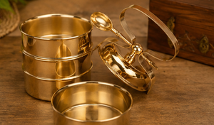 Handcrafted Brass Tiffin Box Traditional Indian Lunch Carrier Vintage Food <b>Storage</b> Container Handle 501ml Capacity Eco-Friendly - Product Image 5