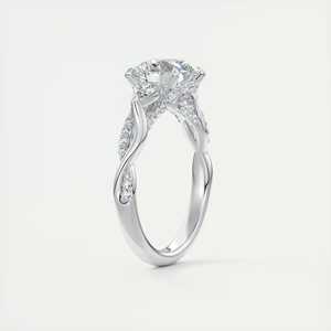 Anillo de compromiso solitario con diamante cultivado en laboratorio de corte redondo de 2.75 quilates, engastado en pavé retorcido, en oro blanco de 14 quilates. - Product Image 2