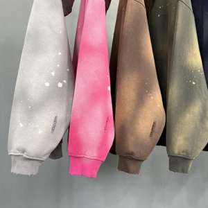 Sudadera con capucha de invierno para hombre, estilo urbano, vintage, con efecto desgastado, lavado ácido, de forro polar con patrón de puntos, y pantalones de chándal con efecto lavado a la piedra, personalizados OEM de talla grande - Product Image 1