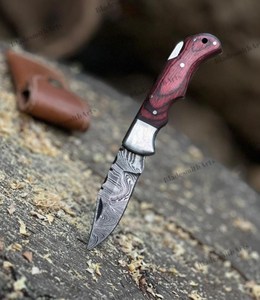 Cuchillo Plegable de Acero de Damasco SHARP POINT TRADES con Hoja Recta de 0.5mm, Apertura con Perilla, Mango de Madera, OEM, DIY - Product Image 3