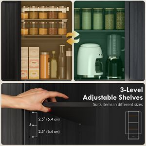 71\" Modern Design <b>Pantry</b> <b>Kitchen</b> Storage Cabinet Black with Adjustable Shelves Barn Doors Drawer for Dining Room Made Plywood - Product Image 4
