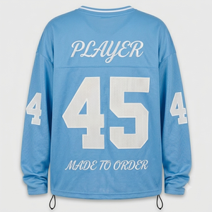 Custom Oversized <b>Light</b> Blue American Football Jersey Polyester Mesh Short V <b>Neck</b> Unisex Adult Sportswear Breathable Printed - Product Image 2