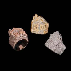 925 Sterling Silver House Moissanite <b>Ring</b> <b>Iced</b> Out Baguette Band Pave Claw Setting Hip Hop Jewelry - Product Image 2