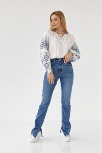 Chemisier bohème brodé pour femme, en coton, à manches longues, style paysanne, motif floral ethnique, coupe ample, tunique - Product Image 2